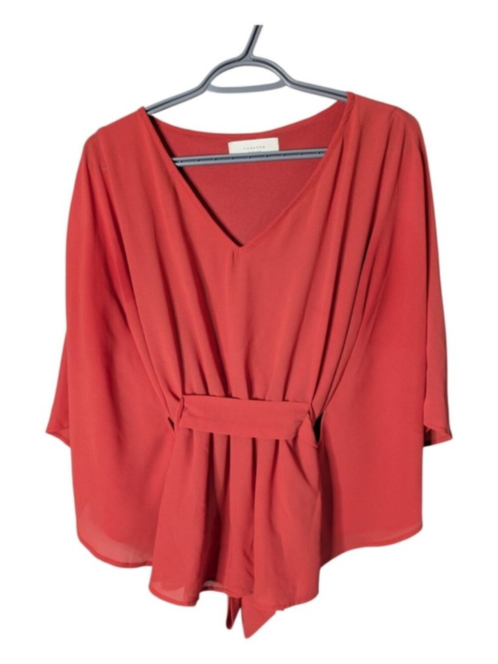 Rosette Terracotta V Neck Batwing‎ Kimono Sleeves W/Tie Size Medium